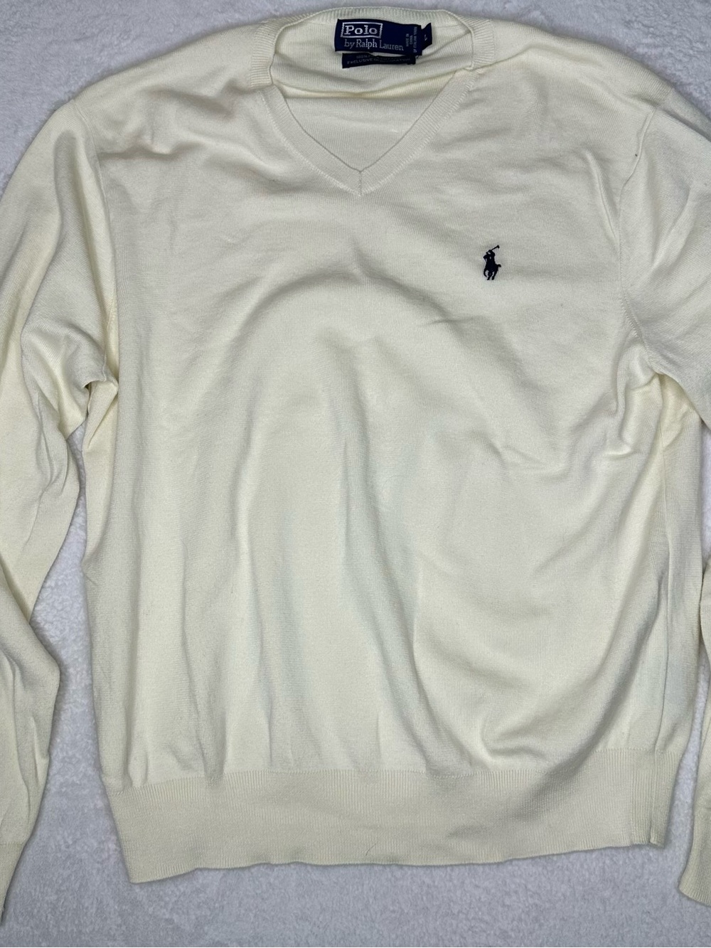 Polo Ralph Lauren Men’s L 100% Pima Cotton V Neck Sweater Cream Pony Logo